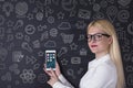 Mobile text message concept on the blackboard Royalty Free Stock Photo