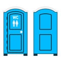 Mobile toilet. Blue plastic outside water closet with WC sign