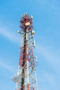 Mobile tower antennas with blue sky background.