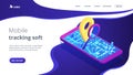 Mobile tracking soft isometric 3D landing page.