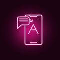 Mobile translate neon icon. Elements of Artifical intelligence set. Simple icon for websites, web design, mobile app, info