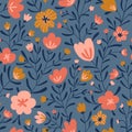 Trendy seamless floral ditsy pattern. Fabric design with simple flowers. Vector cute repeated pattern for baby fabric, wallpaper Royalty Free Stock Photo