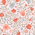 Trendy seamless floral ditsy pattern. Fabric design with simple flowers. Vector cute repeated pattern for baby fabric, wallpaper