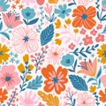 Trendy seamless floral ditsy pattern. Fabric design with simple flowers. Vector cute repeated pattern Royalty Free Stock Photo