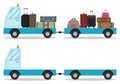 Mobile trolley for transporting baggage at the airport. Two mobile carts with and without luggage. Vector, cartoon illustration