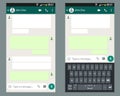 Mobile UI kit Chat app with mobile keyboard template on smartphone screen. Royalty Free Stock Photo