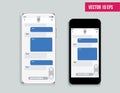 Mobile ui kit messenger. Chat app template. Modern realistic white and black smartphone. Social network concept.