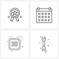 Mobile UI Line Icon Set of 4 Modern Pictograms of award; calendar; ribbon badge; date; calendar