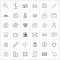 Mobile UI Line Icon Set of 36 Modern Pictograms of business, letter, protect, envelope, search bar