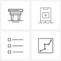 Mobile UI Line Icon Set of 4 Modern Pictograms of business, list, furniture, interface, bullet