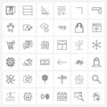 Mobile UI Line Icon Set of 36 Modern Pictograms of button, right, scale, paragraph, first line