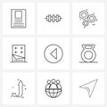 Mobile UI Line Icon Set of 9 Modern Pictograms of button, sweet, tool, love, chocolate