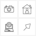 Mobile UI Line Icon Set of 4 Modern Pictograms of camera; laptop; picture; house; gear