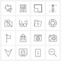 Mobile UI Line Icon Set of 16 Modern Pictograms of camera, tool, select, mirror, dentist