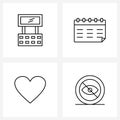 Mobile UI Line Icon Set of 4 Modern Pictograms of cosmetic; liked; palette; year; block