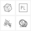 Mobile UI Line Icon Set of 4 Modern Pictograms of dice; ball; board game; ply; sport