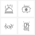 Mobile UI Line Icon Set of 4 Modern Pictograms of dish, heart, wedding, money, bodybuilding