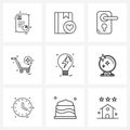 Mobile UI Line Icon Set of 9 Modern Pictograms of education, idea, lock, cart, shopping