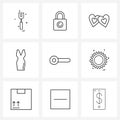 Mobile UI Line Icon Set of 9 Modern Pictograms of guy, ladies, love, women top, top