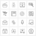 Mobile UI Line Icon Set of 16 Modern Pictograms of identification, search, lab jar, wardrobe, furniture Royalty Free Stock Photo