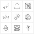 Mobile UI Line Icon Set of 9 Modern Pictograms of link, sail, film, paper, boat