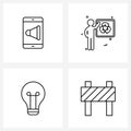 Mobile UI Line Icon Set of 4 Modern Pictograms of mobile marketing, board, recycle, bulb, road