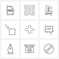 Mobile UI Line Icon Set of 9 Modern Pictograms of medical, small, money, arrow, retract Royalty Free Stock Photo