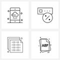 Mobile UI Line Icon Set of 4 Modern Pictograms of phone; binary code; weather; server; file