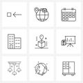 Mobile UI Line Icon Set of 9 Modern Pictograms of presentation, nautical, month, delivery, city