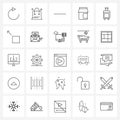 Mobile UI Line Icon Set of 25 Modern Pictograms of retract, carry, remove, bag, meal Royalty Free Stock Photo