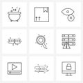 Mobile UI Line Icon Set of 9 Modern Pictograms of searching, search, iris, conversation, chat