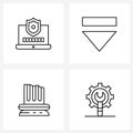 Mobile UI Line Icon Set of 4 Modern Pictograms of secure laptop, Greek, protection, media, configuration