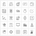 Mobile UI Line Icon Set of 25 Modern Pictograms of up, direction, globe, arrow, cargo Royalty Free Stock Photo