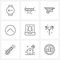 Mobile UI Line Icon Set of 9 Modern Pictograms of virus, laptop, trolly, bug, navigation upload