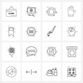 Mobile UI Line Icon Set of 16 Modern Pictograms of work, hand, tech, glove, reset