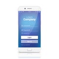 Mobile ui login register app template. Sign in vector signup design on smartphone Royalty Free Stock Photo