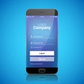 Mobile ui login register app template. Sign in vector signup design on smartphone Royalty Free Stock Photo
