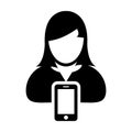 Mobile user icon vector female person profile avatar with smartphone