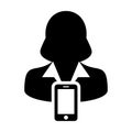 Mobile user icon vector female person profile avatar with smartphone