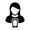 Mobile user icon vector female person profile avatar with smartphone