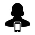 Mobile user icon vector female person profile avatar with smartphone