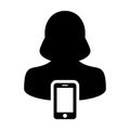 Mobile user icon vector female person profile avatar with smartphone