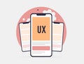 Mobile UX design with user interface testing, wireframes and usability optimization. Mobile UX design for improving user Royalty Free Stock Photo