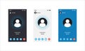 Incoming video call interface in three different colours, blue, black and white