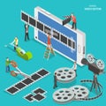 Mobile video editor flat isometric vector concept. Royalty Free Stock Photo