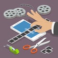 Mobile video editor flat vector isometric concept. Royalty Free Stock Photo
