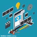 Mobile video production, editing, montage vector concept Royalty Free Stock Photo