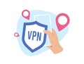Mobile VPN App concept. Secure Privacy with Virtual Private Network Service. VPN protects personal data in smartphone