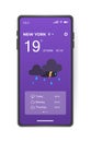 Mobile weather app interface design. GUI elements for weather forecast mobile app. Realistic phone. Temperature, weather condition Royalty Free Stock Photo