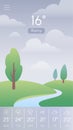 Mobile weather application displaying current rainy conditions with a temperature of 16 degrees celsius, alongside a